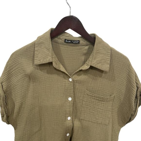 GREATHE Women's Olive Green Cotton Button Down Shirt Size L - Picture 4 of 11
